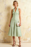 Harper Mint Halter V Neck Midi Dress | Elegant Drop Waist