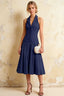 Harper Navy Blue Midi Deep V Neck Dress with Drop Waist