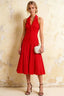 Harper Red Midi V Neck Cocktail Dress | Drop Waist Halter