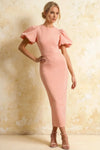 Harriet Pink Puff Sleeve Midi Dress | Elegant Bodycon Style
