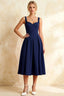 Heather Dark Navy A Line Midi Dress | Square Neck Blue Dress for Elegant Silhouette