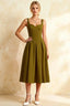 Heather Olive Green A Line Midi Dress | Green Square Neck Dress for Formal
