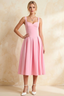 Heather Light Pink A Line Midi Dress | Chic Sweetheart Neck Dress for Wedding Guest