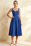 Heather Royal Blue A Line Midi Dress | Elegant Spaghetti Straps Blue Dress