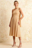 Helen One Shoulder Champagne Midi Dress with Scarf | Formal Event Wear