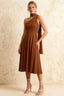 Helen One Shoulder Coffee Midi Dress with Scarf