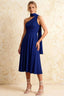 Helen One Shoulder Navy Blue Midi Dress with Scarf