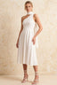 Helen One Shoulder White Midi Dress with Scarf