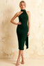 Helena Dark Green Asymmetric Scarf Midi Dress | Elegant Backless Bodycon Evening Gown