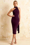 Helena Grape Midi Dress | One-Shoulder Halter Neck Elegance