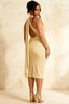 Helena Light Yellow Midi Dress | One Shoulder Asymmetric Neck Dress with Scarf
