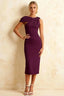 Henrietta Grape Asymmetric Neck Midi Dress With Bow