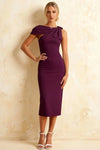 Henrietta Grape Asymmetric Neck Midi Dress With Bow