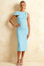 Henrietta Light Blue Asymmetric Neck Midi Dress With Bow