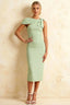 Henrietta Mint Asymmetric Neck Midi Dress With Bow