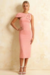 Henrietta Pink Asymmetric Neck Midi Dress With Bow