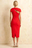 Henrietta Red Asymmetric Neck Midi Dress With Bow
