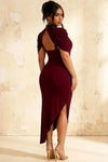 Holly Burgundy Mermaid Twisted Cape Midi Dress