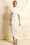 Holly White Mermaid Twisted Cape Midi Dress