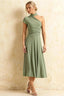 Ida Mint Asymmetric Neck Midi Dress with Scarf Detail