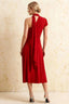 Ida Red Asymmetric Neck Midi Dress with Scarf Detail