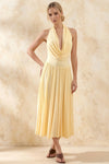 Ilene Lemon Jersey Cowl Neck Midi Dress