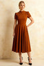 Iris Burnt Orange Scuba Crepe High Neck Midi Dress