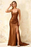 Isabella Chocolate Satin Square Neck Maxi Dress