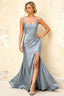 Isabella Dusty Blue Satin Square Neck Maxi Dress
