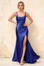 Isabella Royal Blue Satin Square Neck Maxi Dress