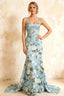 Ivy Blue Floral Rhinestones Corset Maxi Dress