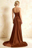 Ivy Chocolate Satin Rhinestones Corset Maxi Dress