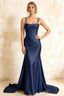 Ivy Dark Navy Satin Rhinestones Corset Maxi Dress