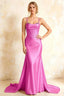 Ivy Fuchsia Satin Rhinestones Corset Maxi Dress