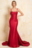 Ivy Red Satin Rhinestones Corset Maxi Dress