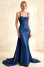 Ivy Royal Blue Satin Rhinestones Corset Maxi Dress