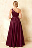 Jacqueline Burgundy Satin A-line One Shoulder Maxi Dress