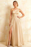 Jacqueline Champagne Satin A-line One Shoulder Maxi Dress