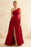 Jacqueline Red Satin A-line One Shoulder Maxi Dress