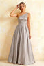 Jacqueline Silver Satin A-line One Shoulder Maxi Dress