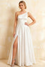 Jacqueline White Satin A-line One Shoulder Maxi Dress