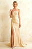 Jamie Champagne Satin Strapless Corset Maxi Dress