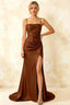 Jamie Chocolate Satin Strapless Corset Maxi Dress