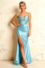 Jane Baby Blue Satin Cutout Mermaid Slit Maxi Dress
