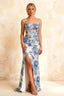 Jane Blue and White Floral Cutout Mermaid Slit Maxi Dress