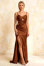 Jane Chocolate Satin Cutout Mermaid Slit Maxi Dress