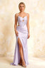 Jane Lavender Satin Cutout Mermaid Slit Maxi Dress
