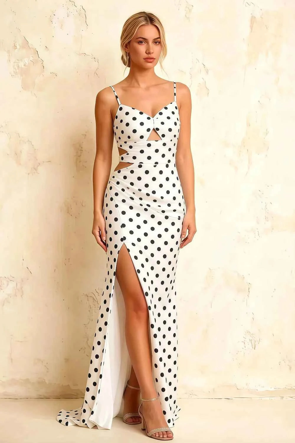 polka dot mermaid dress Jane White Polka Dot Cutout Mermaid Slit Maxi Dress – Lvlvs