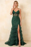 Janet Green Lace Tier Ruffle Mermaid Maxi Dress