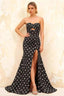 Jean Black Polka Dot Twist Knot Mermaid Maxi Dress